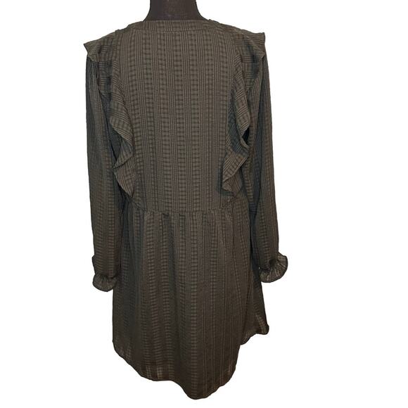 LOFT Green Textured Long Sleeve Ruffle Keyhole Neckline Dress - Picture 3 of 9